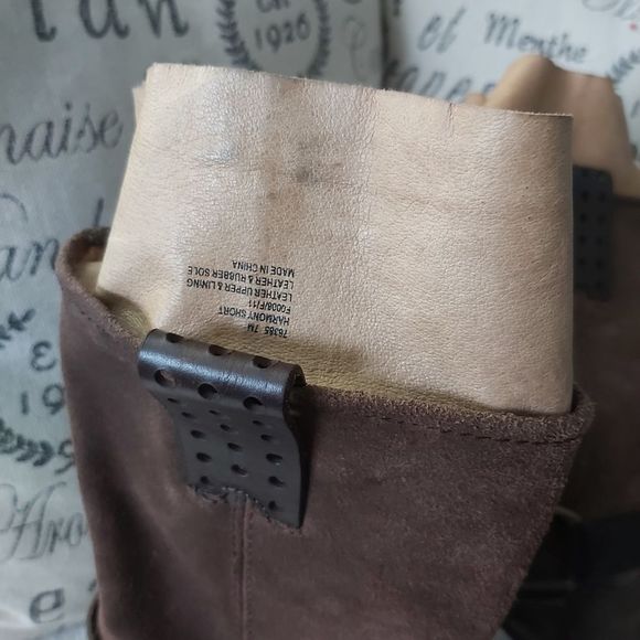 Frye Harmony heel suede leather boots brown harness platform - Picture 8 of 16